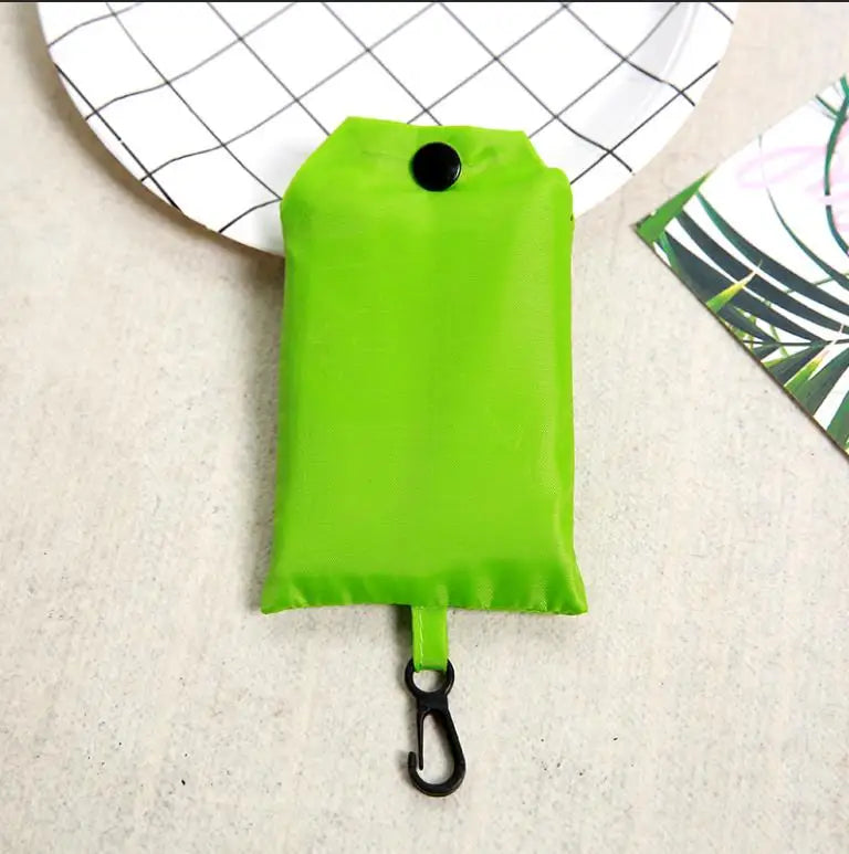 Shopping Bag Solid Color Eco-friendly Folding Reusable Portable Shoulder Handbag Polyester for Travel Grocery