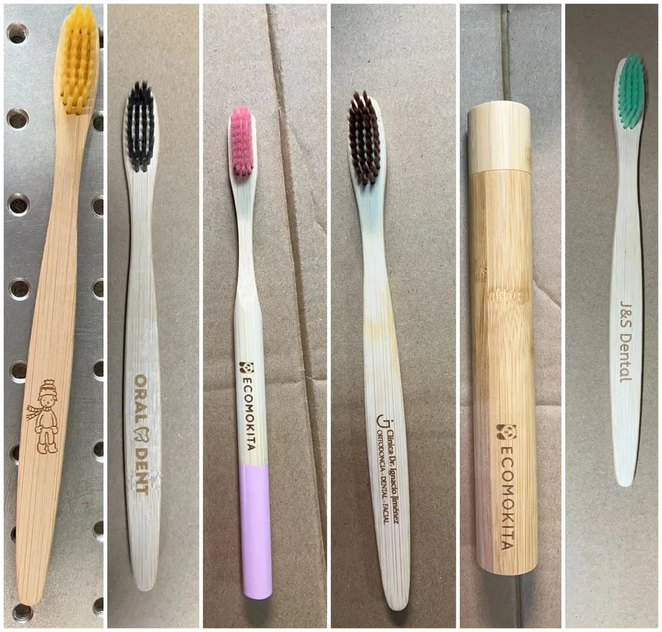 100pack Customized Laser Engraving Logo Bamboo Toothbrushes Portable Eco Friendly Adults Wooden Tooth Brush Hotel Supply product