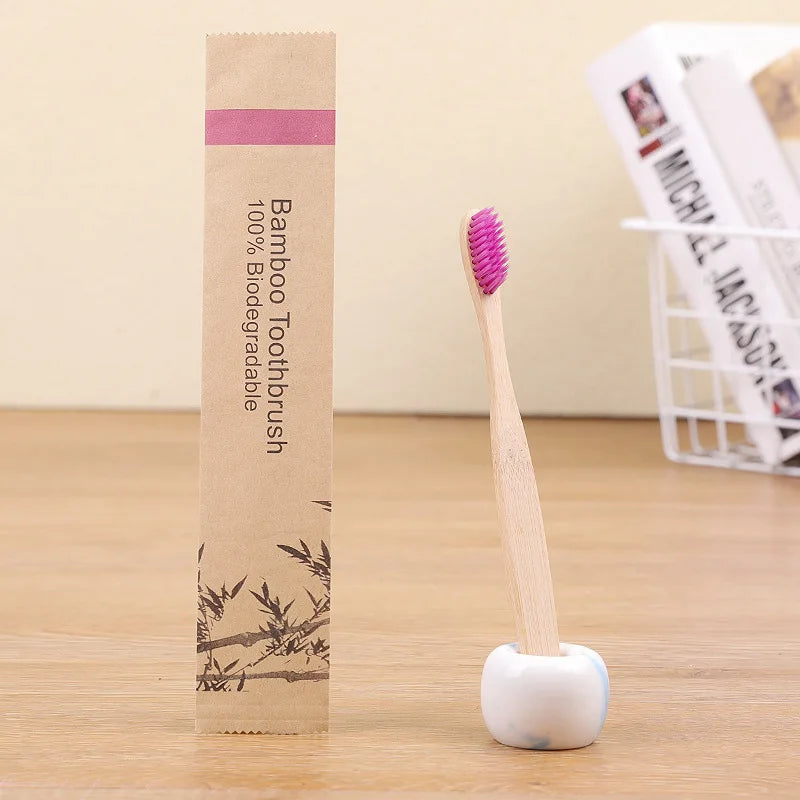 100pack Customized Laser Engraving Logo Bamboo Toothbrushes Portable Eco Friendly Adults Wooden Tooth Brush Hotel Supply product