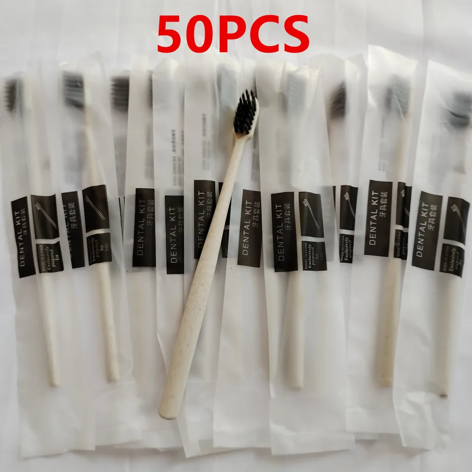 50 Pack Wheat Straw Travel Toothbrush Eco Friendly Recyclable Biodegradable Non Toxic Labeled Toothbrushes