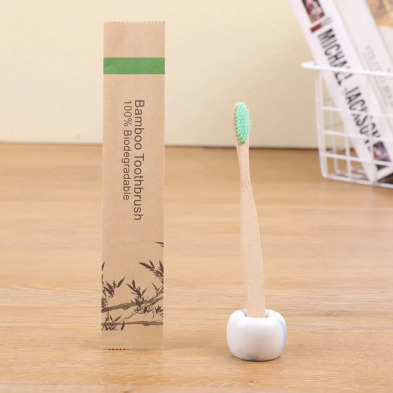 100pack Customized Laser Engraving Logo Bamboo Toothbrushes Portable Eco Friendly Adults Wooden Tooth Brush Hotel Supply product
