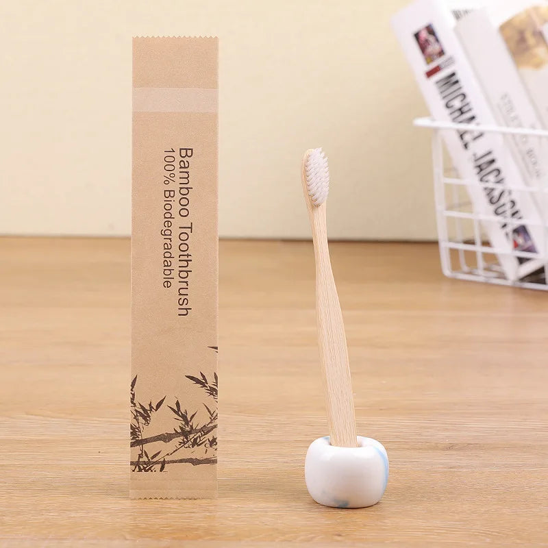 100pack Customized Laser Engraving Logo Bamboo Toothbrushes Portable Eco Friendly Adults Wooden Tooth Brush Hotel Supply product