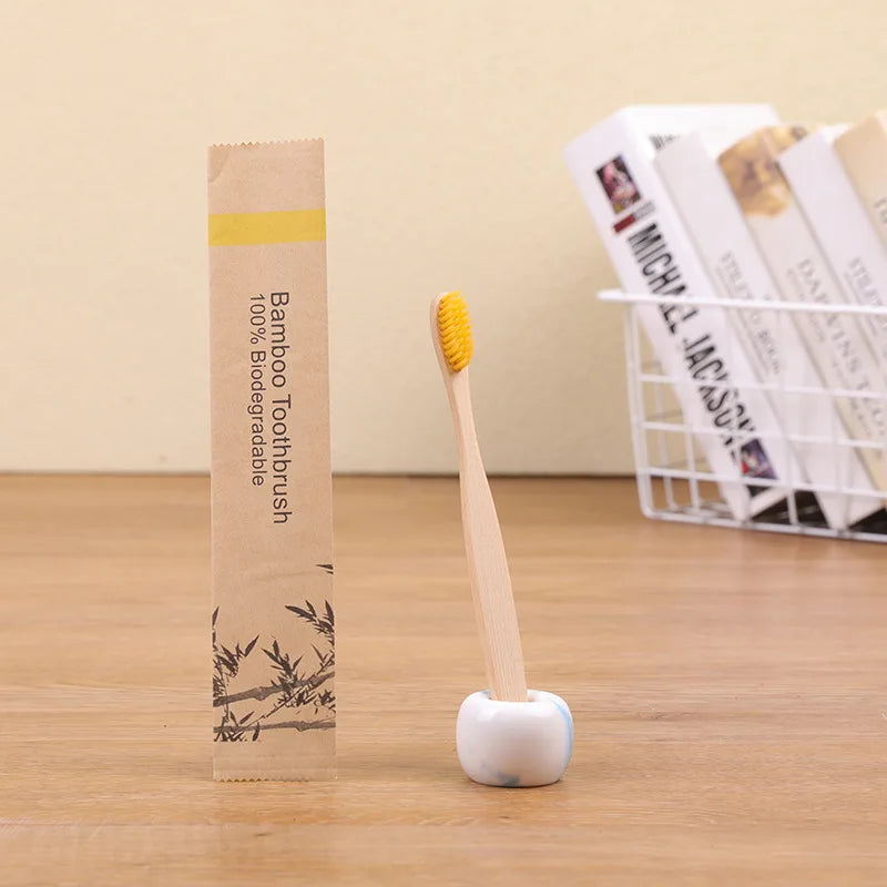 100pack Customized Laser Engraving Logo Bamboo Toothbrushes Portable Eco Friendly Adults Wooden Tooth Brush Hotel Supply product