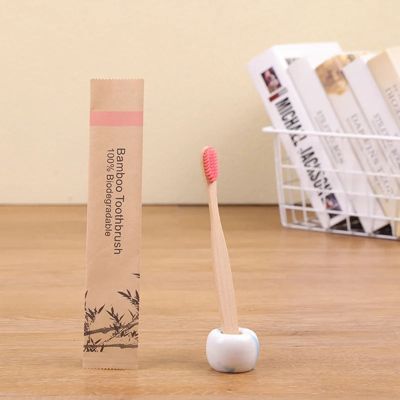 100pack Customized Laser Engraving Logo Bamboo Toothbrushes Portable Eco Friendly Adults Wooden Tooth Brush Hotel Supply product