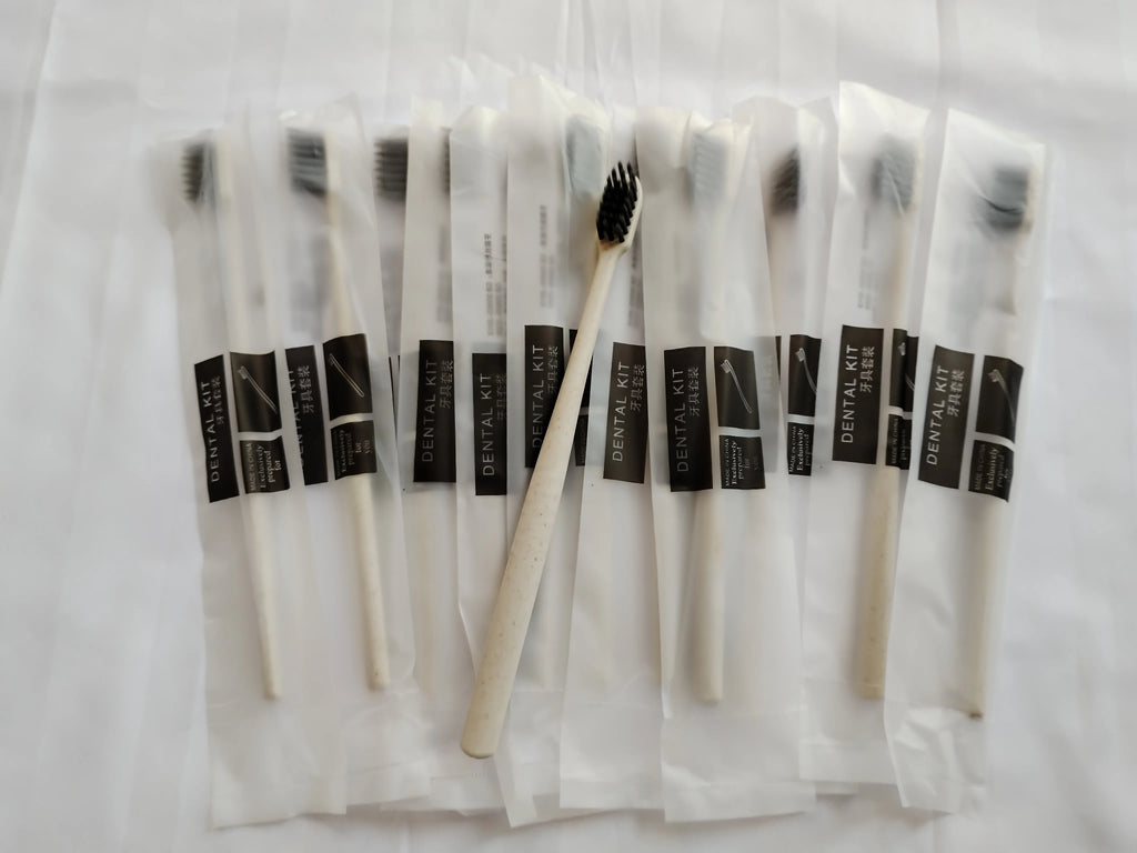 50 Pack Wheat Straw Travel Toothbrush Eco Friendly Recyclable Biodegradable Non Toxic Labeled Toothbrushes