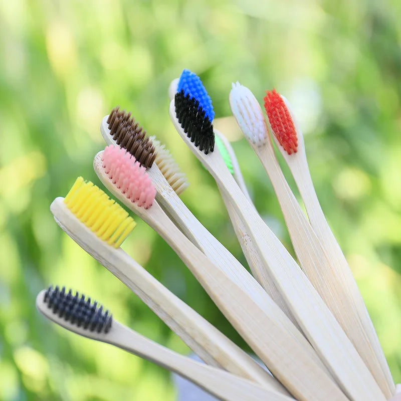 100pack Customized Laser Engraving Logo Bamboo Toothbrushes Portable Eco Friendly Adults Wooden Tooth Brush Hotel Supply product