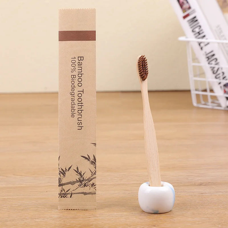 100pack Customized Laser Engraving Logo Bamboo Toothbrushes Portable Eco Friendly Adults Wooden Tooth Brush Hotel Supply product