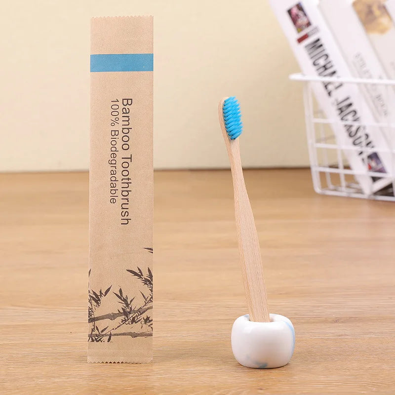 100pack Customized Laser Engraving Logo Bamboo Toothbrushes Portable Eco Friendly Adults Wooden Tooth Brush Hotel Supply product