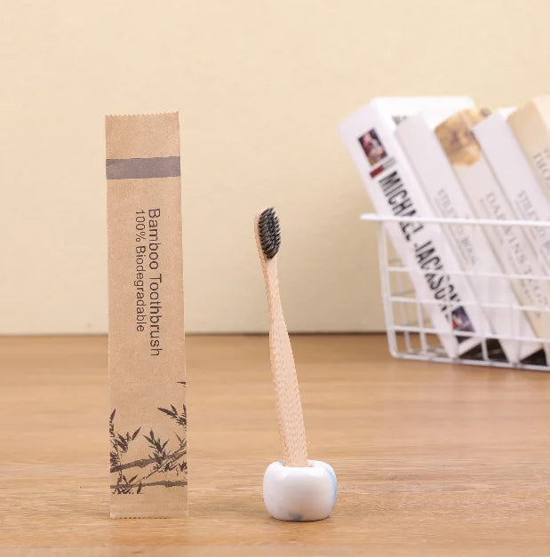 100pack Customized Laser Engraving Logo Bamboo Toothbrushes Portable Eco Friendly Adults Wooden Tooth Brush Hotel Supply product