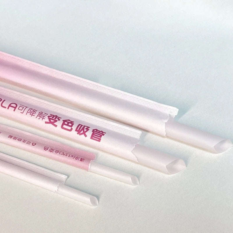 Color Changing Straw Disposable Environmentally Friendly Biodegradable Independent Packaging PLA Juice Coffee Cold Drink Straw