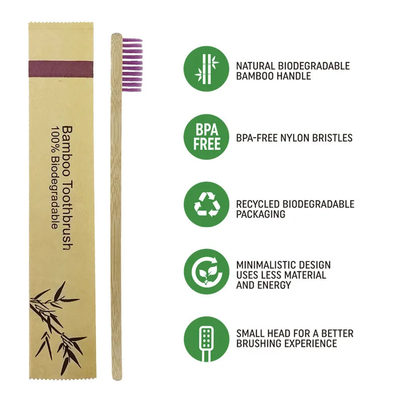 100pack Customized Laser Engraving Logo Bamboo Toothbrushes Portable Eco Friendly Adults Wooden Tooth Brush Hotel Supply product