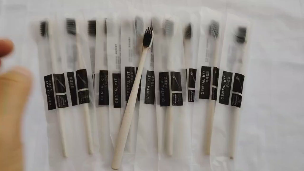 50 Pack Wheat Straw Travel Toothbrush Eco Friendly Recyclable Biodegradable Non Toxic Labeled Toothbrushes